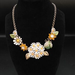 Betsey Johnson Flower Daisy Beetle Garden Necklace Floral Statement 19" NOTE